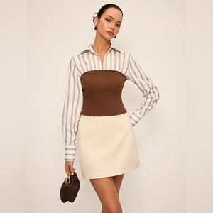 NWT  $28 Commense Brown Woven and White & Brown Striped Women's Shirt